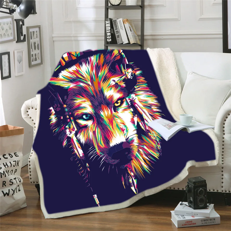 Moon Wolf 3d Print Thick Bedspread Sherpa Blanket Couch quilt Cover Bedding Plush Throw Fleece easy wash Blanket Sleeping Cover