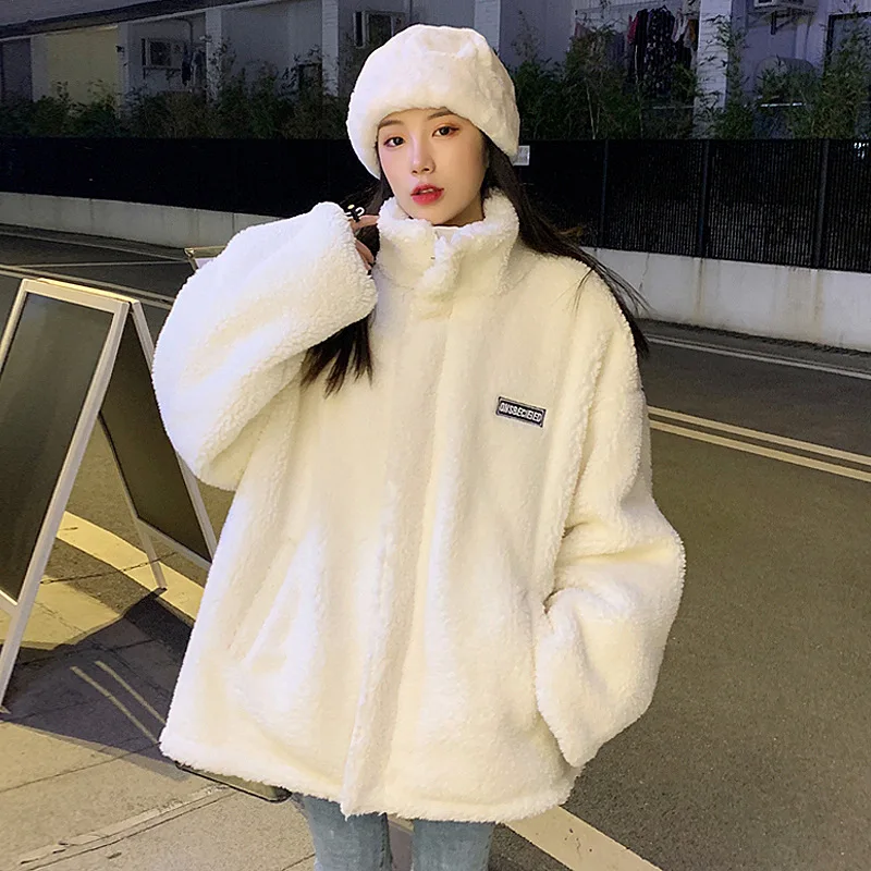 

Толстовка Женская с имитацией овечьей шерсти, утепленный кашемировый кардиган свободного покроя в Корейском стиле, модное пальто, Осень-зи...