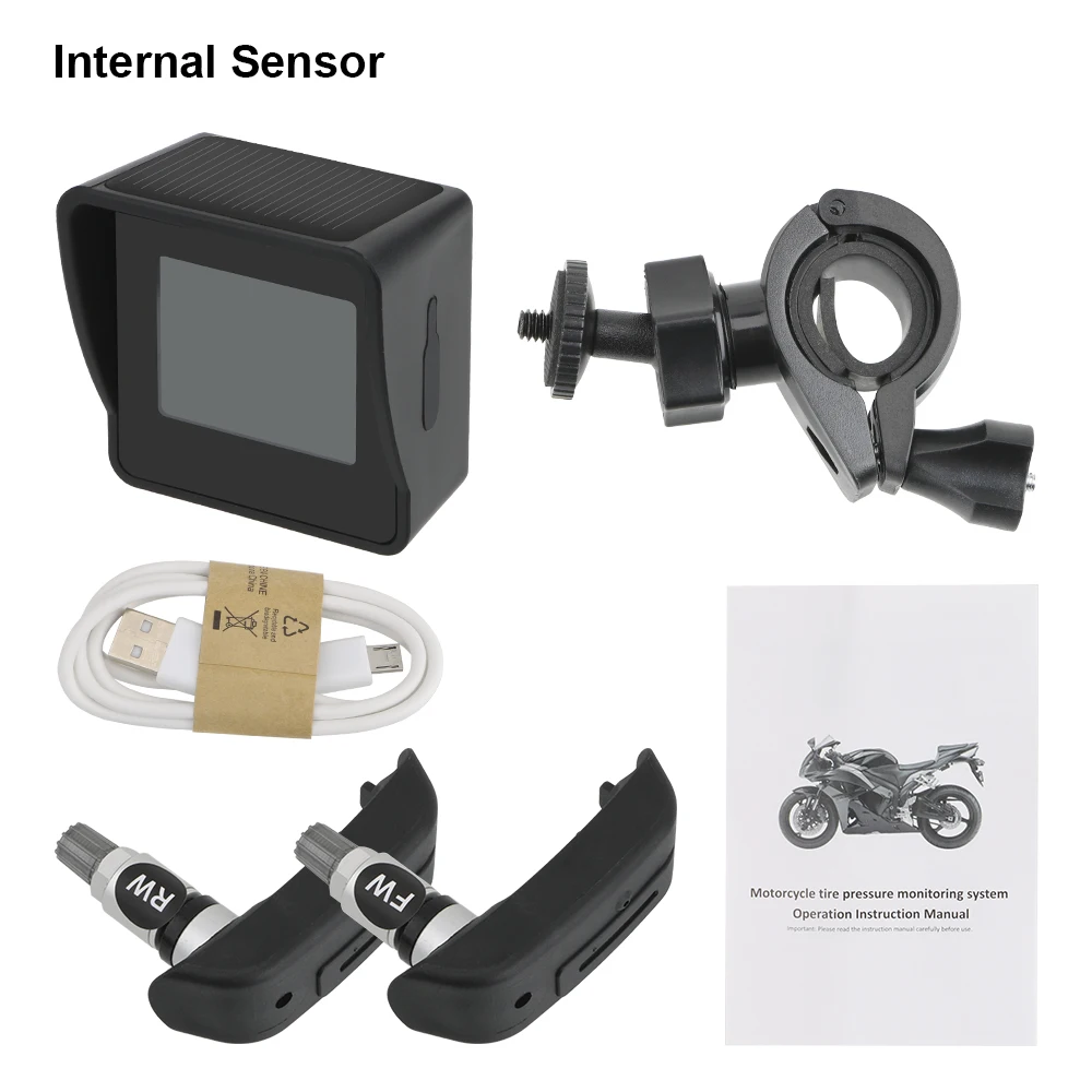 

Motorcycle TPMS Moto Tire Pressure Tyre Temperature Monitoring Alarm System LCD Display USB Solar Charging Tyre Accessories