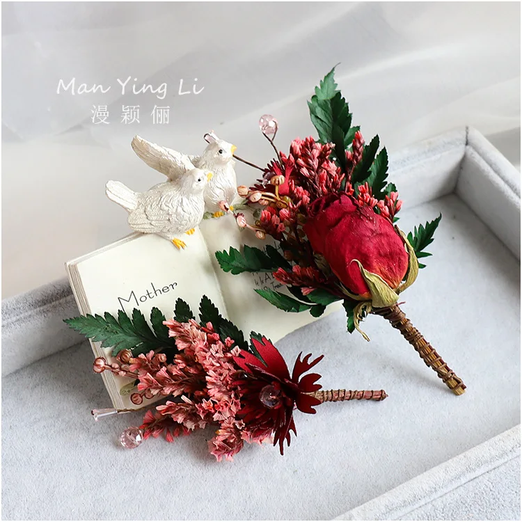 Невеста Сен-это розово-красный натуральный сушеный цветок вилка для волос