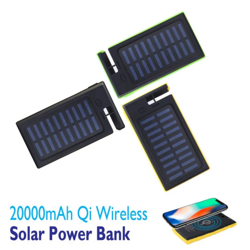20000mAh беспроводной Солнечный внешний аккумулятор 2 USB светодиодный портативный водонепроницаемый аккумулятор зарядное устройство с держателем телефона