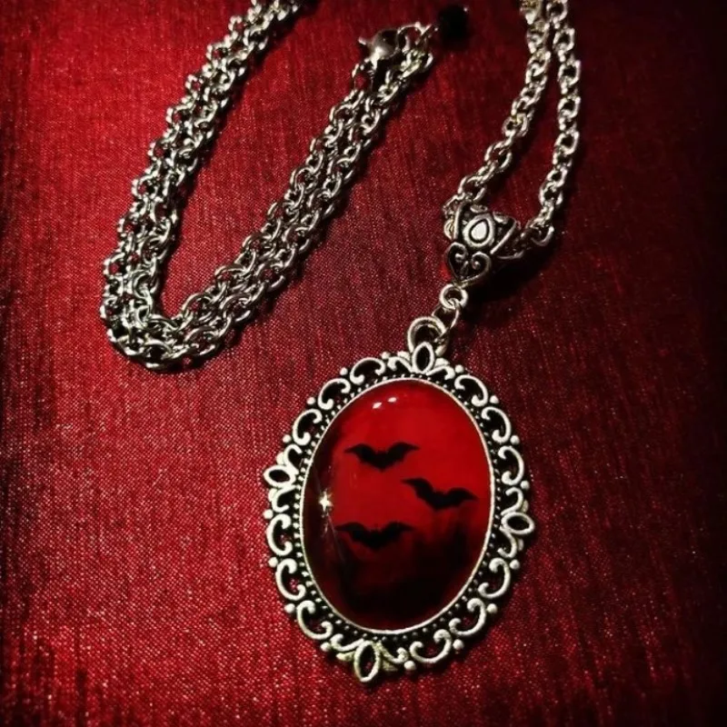 

Goth Bat Dracula Inspired Resin Blood Red Pendant Necklace Witch Wiccan Handmade Jewelry Gift For Women Friends