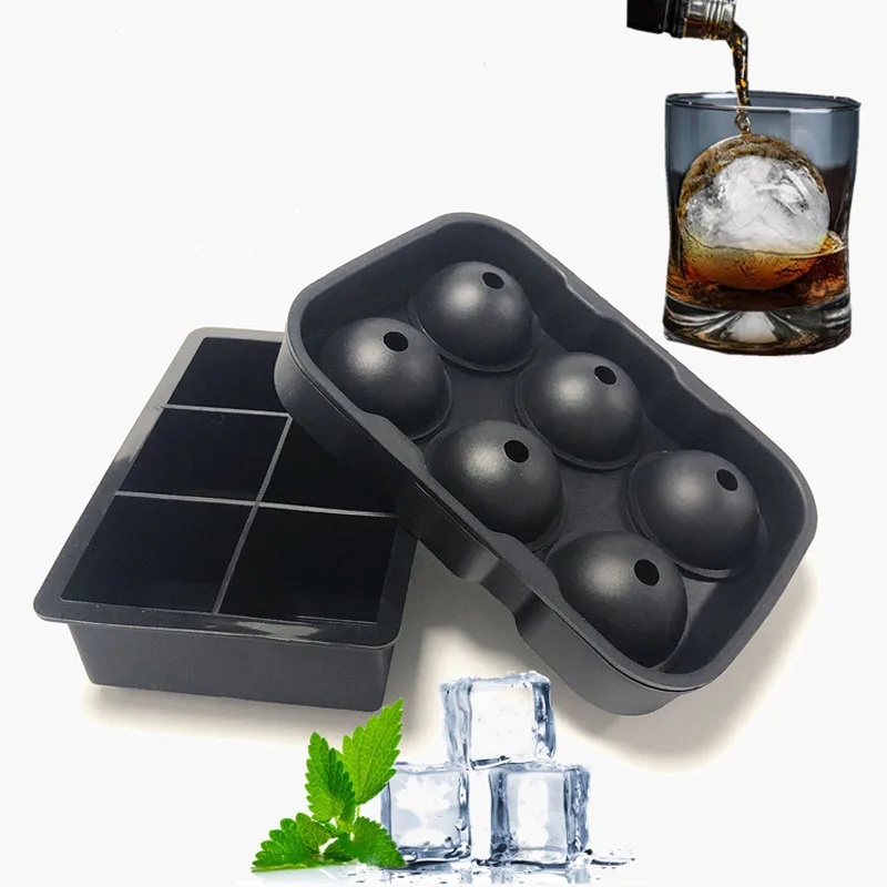 

2pcs Large Ice Cube Maker Silicone Ice Mold 6 Cell Sphere Ice Ball Mold Square Ice Cube Tray Whiskey Cocktail Party Bar Accessor