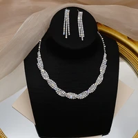 simple geometric crystal rhinestone necklace earrings for women wedding bride jewelry sets accessories 2021 new