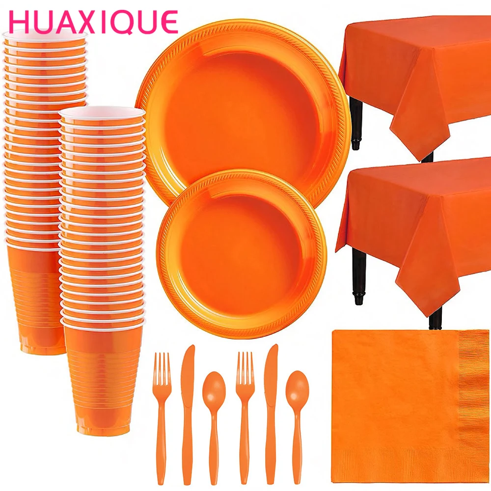 Набор одноразовых столовых приборов из Чистого Оранжевого пластика чашек