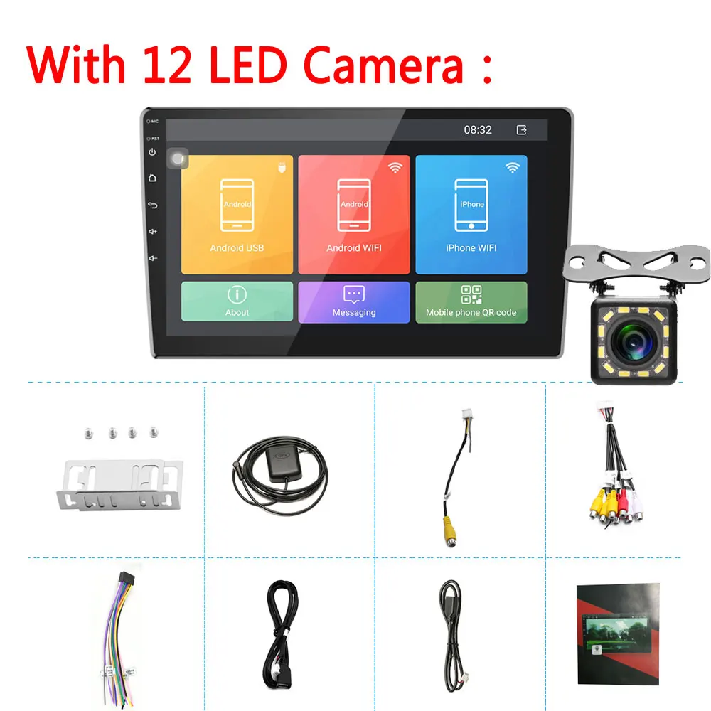 With 12 LED Camera LeeKooLuu Android 2 Din GPS автомобильный радиоприёмник стерео 9,1 ''HD 1080P 2.5D зеркало из закаленного стекла Bluetooth wifi c gps-навигатором, swc fm-радио приемник - Цвет: With 12 LED Camera
