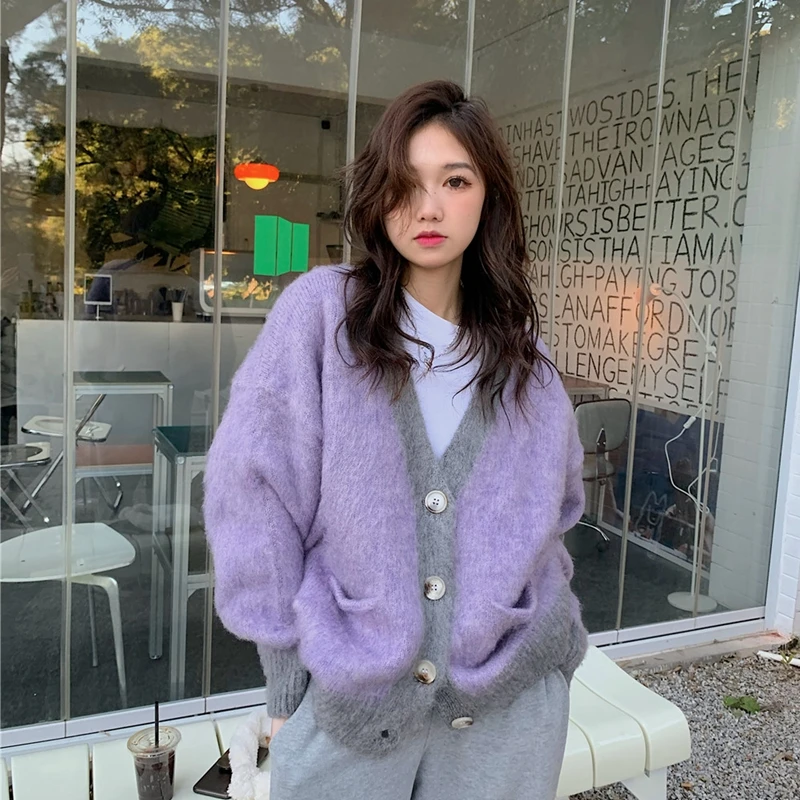 

Вязаный кардиган, свитер, женский модный свободный мягкий восковой трикотаж с V-образным вырезом, повседневная верхняя одежда, топы с длинны...