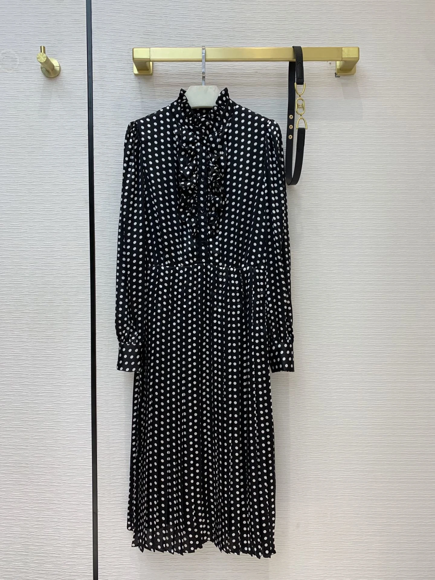 

fashion ladies 2023 new long sleeve retro polka dot fungus frill stand collar dress 1029
