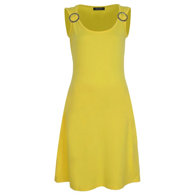 

Sleevess Round Collar European And American Dress for Women Solid Color Casual Knee-length Dresses