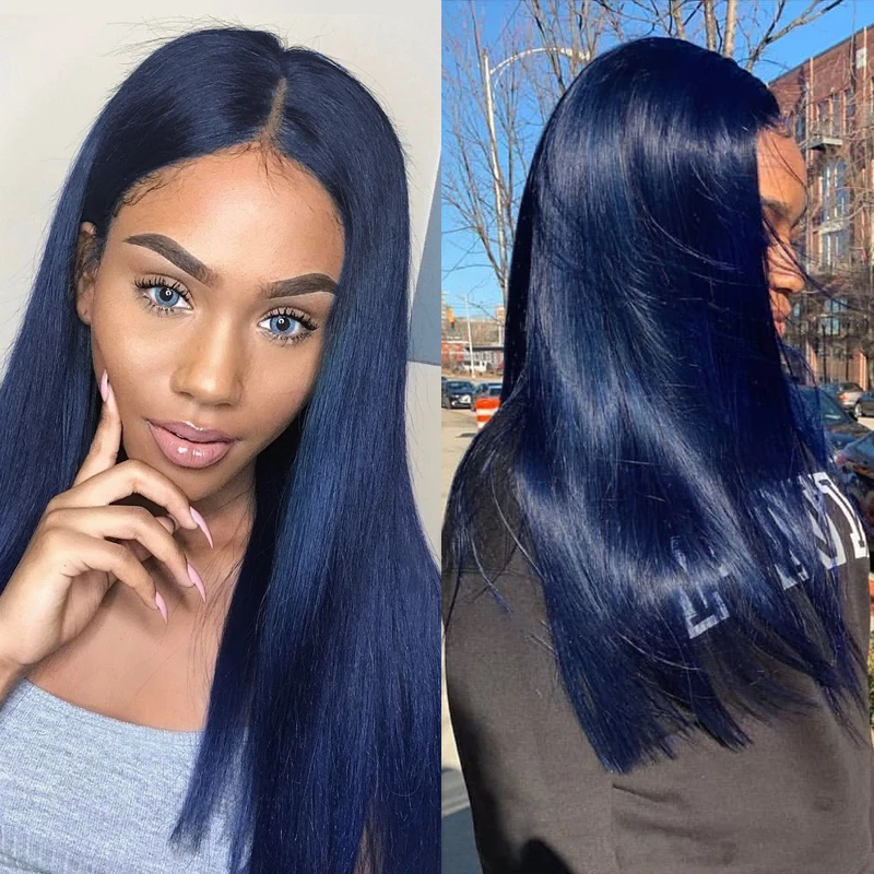

Synthetic Lace Front Wig 30 Inch Long Straight Hair Wigs Soft Dark Blue Colorful Wigs For Black Women Cosplay Middle Part Wig