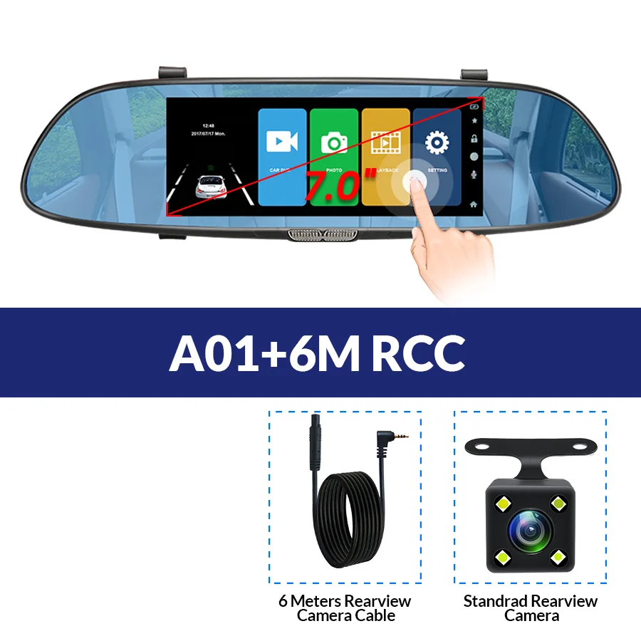 A01-6M RCC E-ACE Автомобильный видеорегистратор FHD 1080P Dashcam 7 дюймов dvr зеркало видео рекордер автомобильная камера с камерой заднего вида авто регистратор Dvrs видеорегистратор - Название цвета: A01-6M RCC