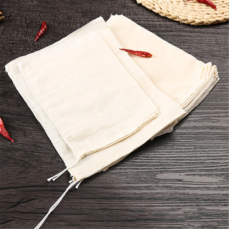 

10Pcs Teabags Cotton Muslin Drawstring Reusable Bags for Soap Herbs Tea Empty Filter Bags for cooking kitchen tool