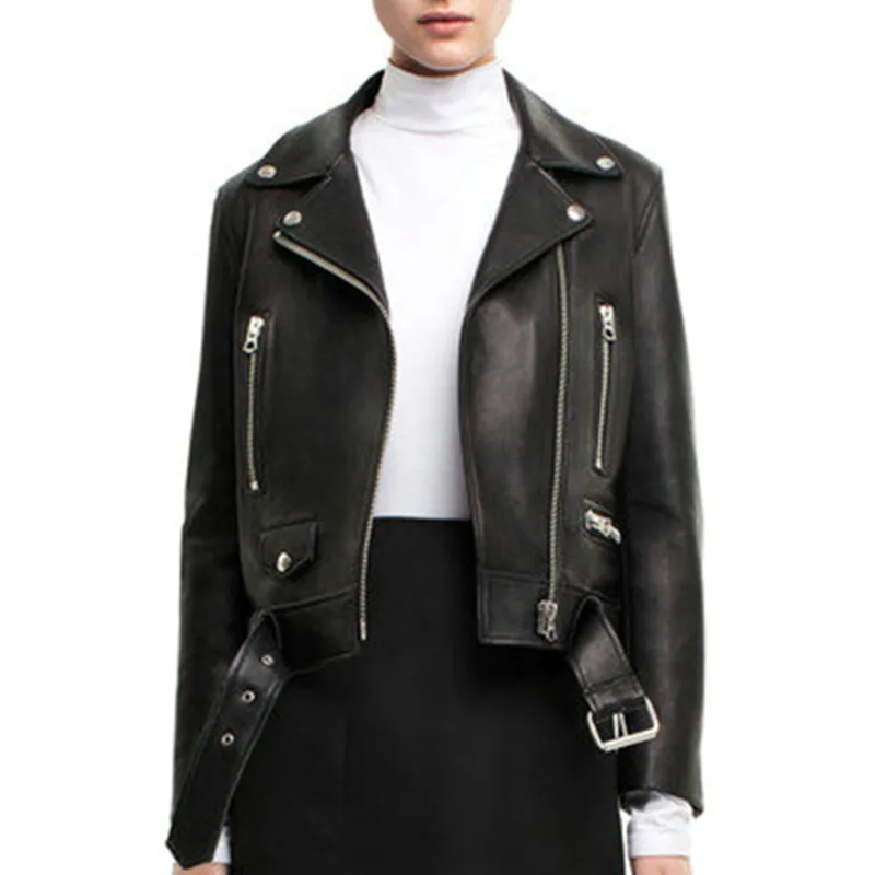 Genuine Leather Jacket Women 2020 Spring Real Sheepskin Coat Rivet Motorcycle Biker Jacket Female Natural Leather Coats YQ400
