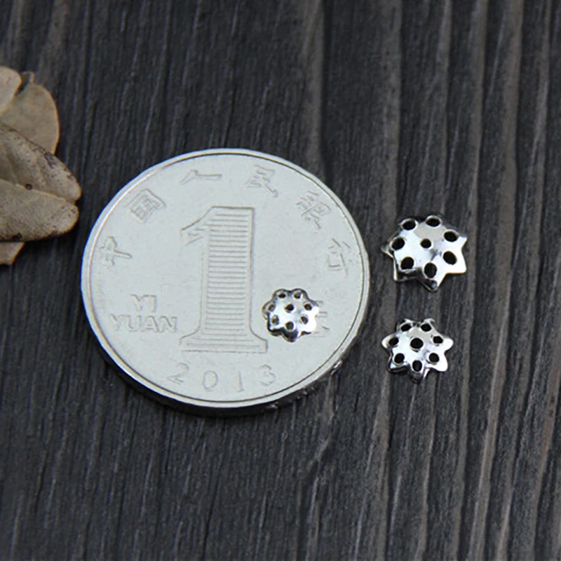 10pcs 100% 925 sterling silver Color Thin Septum Jewelry Small Accessories DIY Flower Hat Beads Making Bracelet Metal Spacer | Украшения и