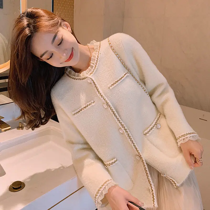 

2022 Autumn Winter Women Faux Mink Fur Coat Solid Vintage Long Sleeve Single Breasted Button Fashion Female Outerwear M122