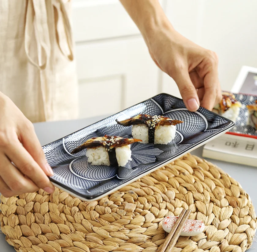 Japanese Style Sushi Plate Creative Underglaze Color Rectangular Ceramic Plate home Western Dish Serving Dishes Dinner Plates
