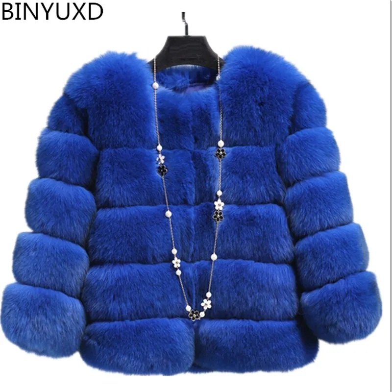 BINYUXD норковая шуба зимние женские теплые длинные шубы из искусственного лисьего