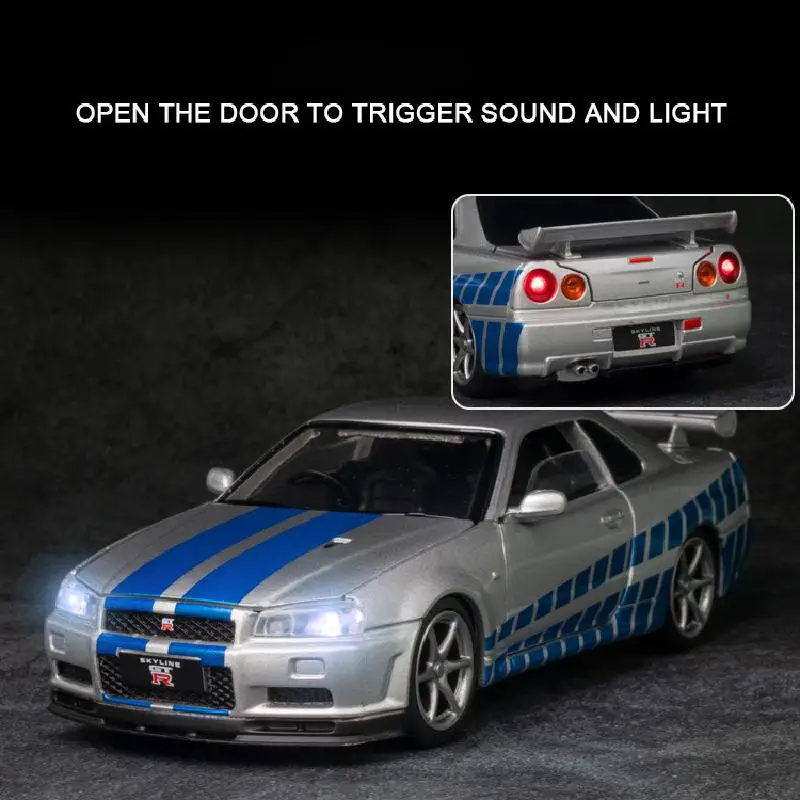 Модель литая автомобиля Nissan Skyline GTR R34 в масштабе 1:32 модель из сплава креативное