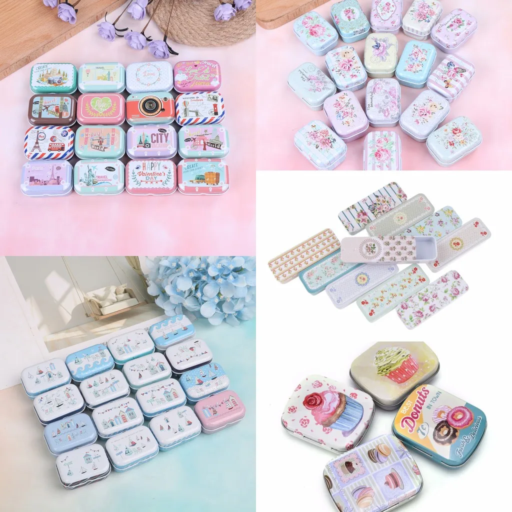 7 видов красочных мини жестяных футляров для таблеток металлическая упаковка