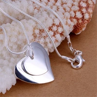 Hot 925 Color Silver double heart card Pendant Necklace for women Christmas gifts fashion brands party wedding luxury Jewelry