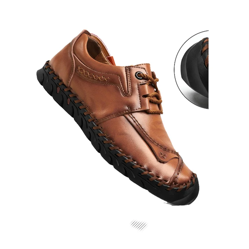 Мужские мокасины из натуральной кожи размера плюс водонепроницаемые на плоской