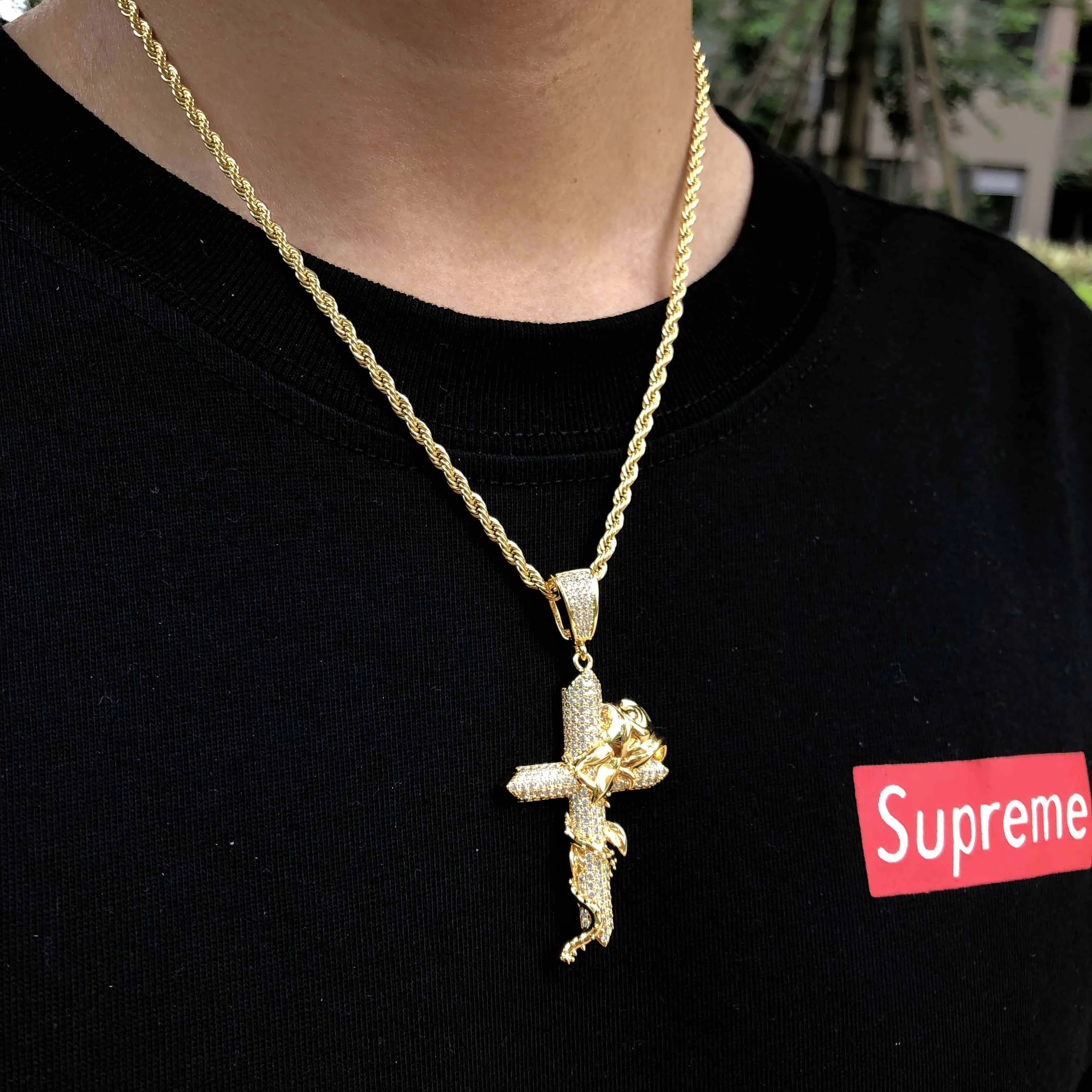 Подвеска Corss с цветком розы и бесплатной цепочкой|Шармы| |