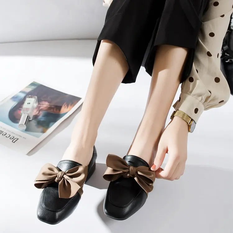 2020 Новое поступление черные кожаные туфли-лодочки для женщин милые шелковые