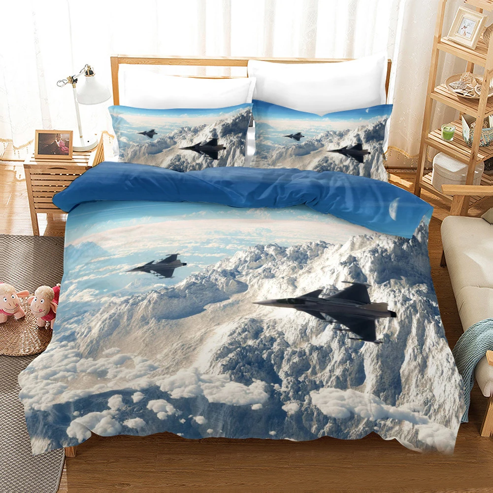 Fighter Jet Bedding 3pcs Soft Quilt Cover Set Military Jets Comforter Aircraft In Flight Pattern Duvet Pillowcase | Дом и сад