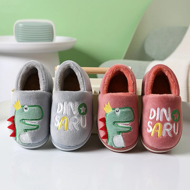 

Children Shoes Kids Slippers 2020 Winter Cotton Dinosaur Cartoon Cute Non-Slip Warm Toddler Boys Girls Indoor Home Shoes