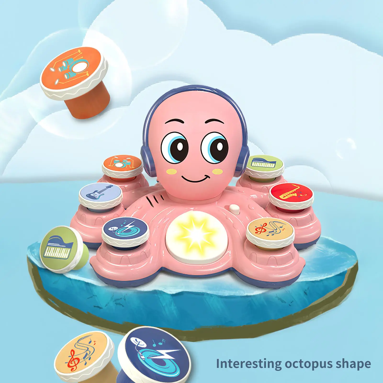 

Electric Octopus Cartoon Style Musical Instrument Octopus Funny Music Early Educational Toy 6 Detachable Buttons For 18 Months