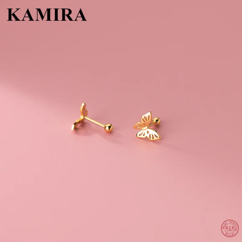 

KAMIRA 925 Sterling Silver Gothic Hollow Butterfly Bead Piercing Stud Earrings for Women Teen Party Retro Unique Jewelry сережки