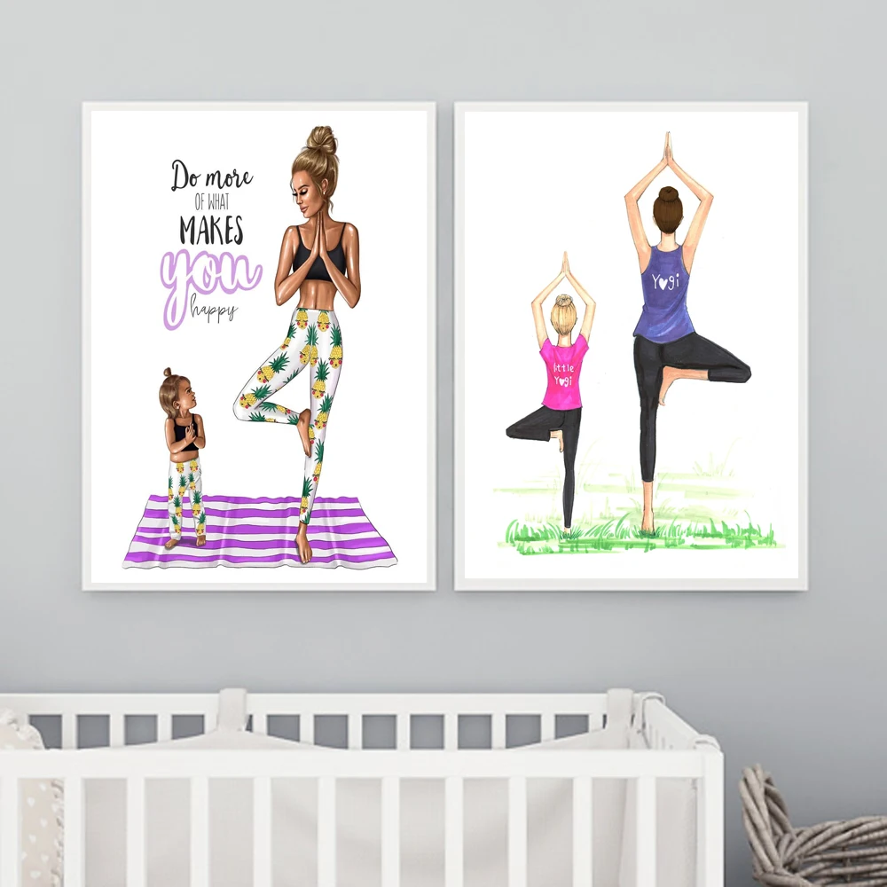 

Fashion Mom and Daughter Yoga Quote Posters and Prints Canvas Paintings Wall Art Pictures For Living Room Girl's Room Home Decor
