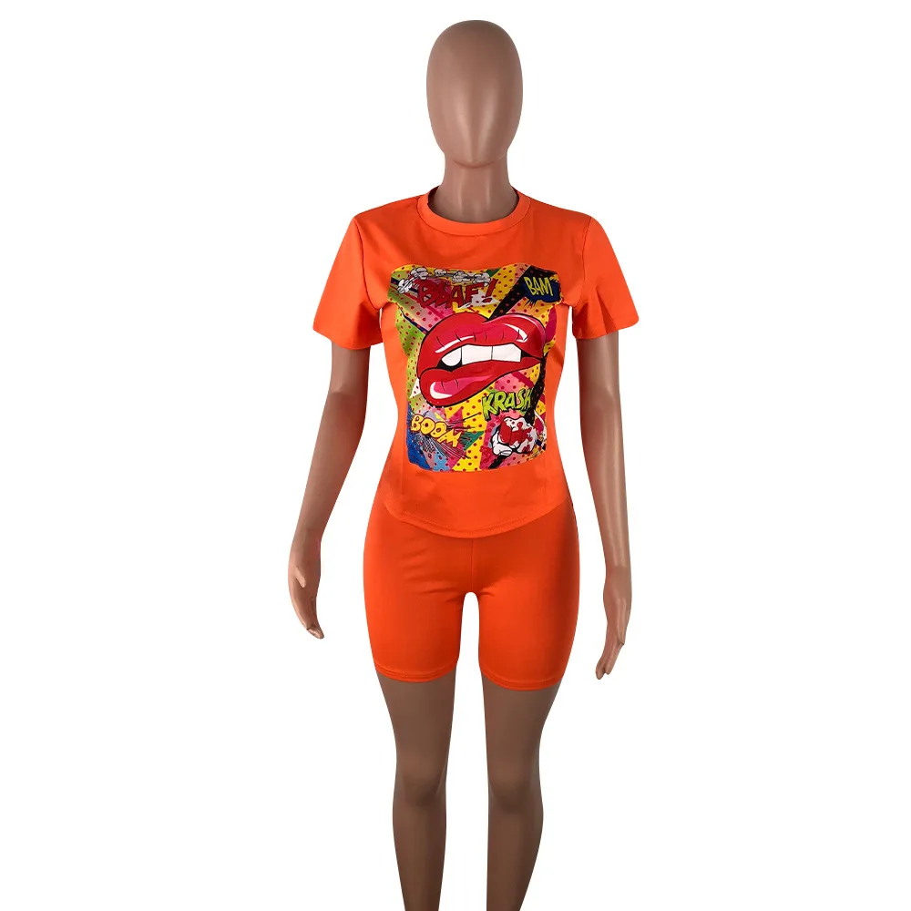 

Letter Print Tracksuit Women 2 Piece Set Summer Short Sleeve T-shirt+Shorts Set Jogging Femme Casual Lounge Wear Matching Set