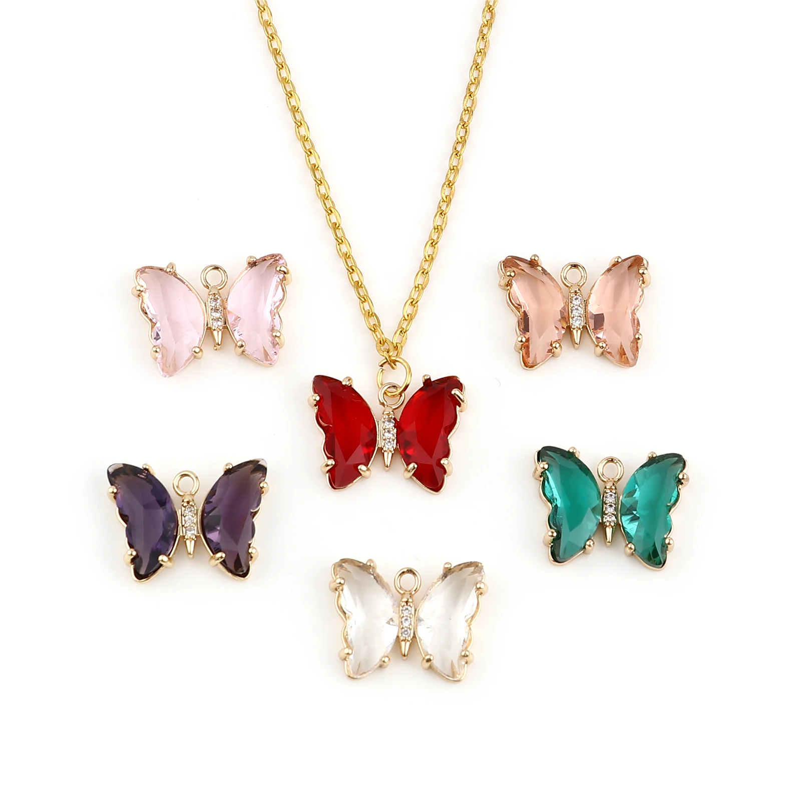 

2PCs Zinc Alloy Acrylic Insect Charms Butterfly Animal Gold Plated Multicolor Rhinestone Charm Pendants For Handmade Accessories