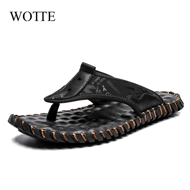 WOTTE Слиперы мужские летние кожаные шлепанцы роскошные слиперы пляжные