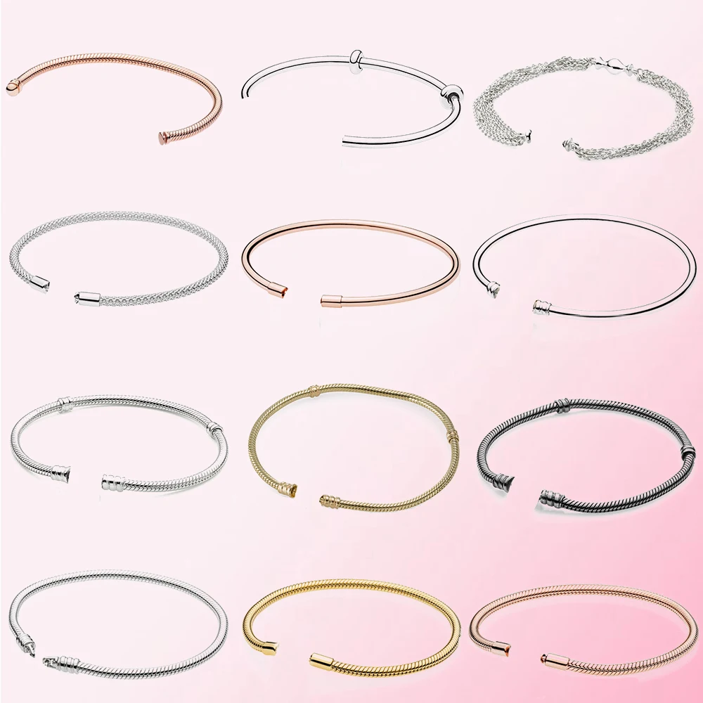 

100% 925 Sterling Silver 1:1 Basic Bracelet Chain Can Be Freely Matched With Chain Buckle Original Jewelry Women Gift