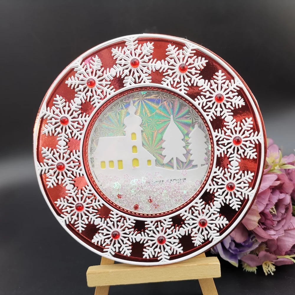 Металлическая высечка круг Снежинка рамка деревня Скрапбукинг Бумажные изделия