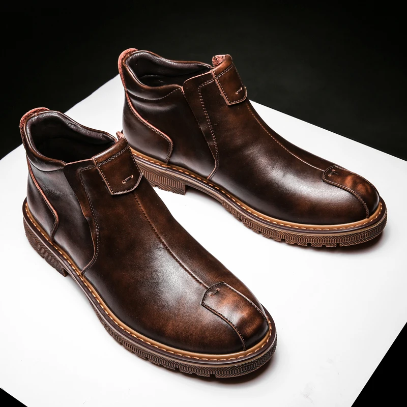 

Autumn Winter Men Leather Boots Casual Flats Black Male Shoes Fashion Low Top Boots Men's Shoes Comfortable Sneakers *