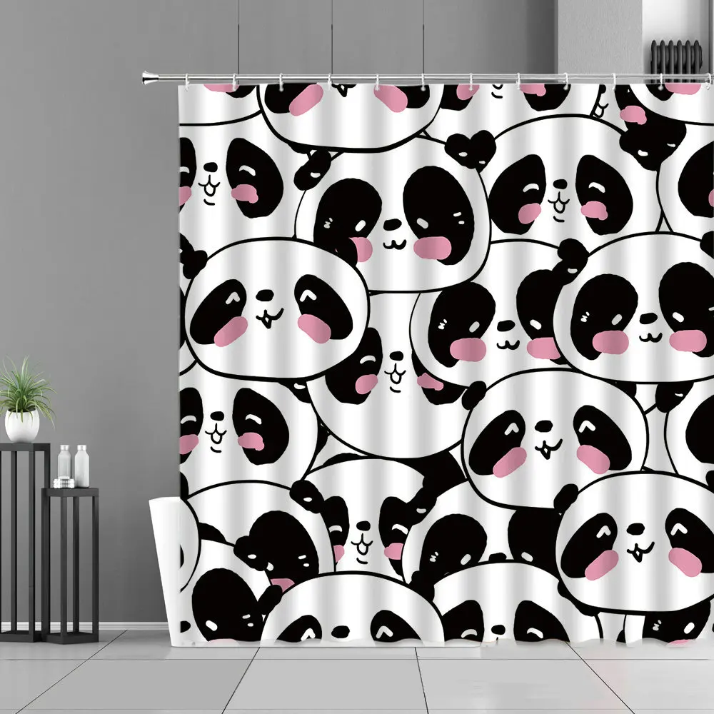 

Cartoon Panda Shower Curtain Cute Animals Pandas Green Bamboo Plants Print Bath Curtains Children Room Bathroom Decor Waterproof