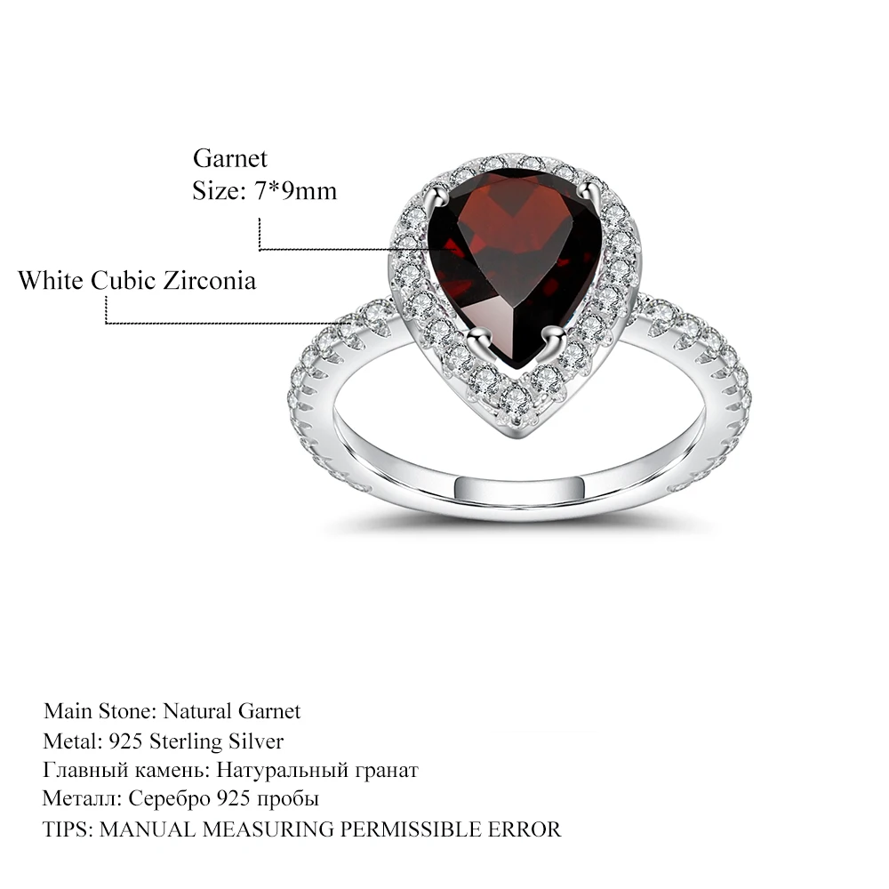 

GEM'S BALLET 7*9mm Natural Sapphire Gemstone Rings 925 Sterling Silver 4 Prong Pear Halo Ring For Women Wedding Fine Jewelry