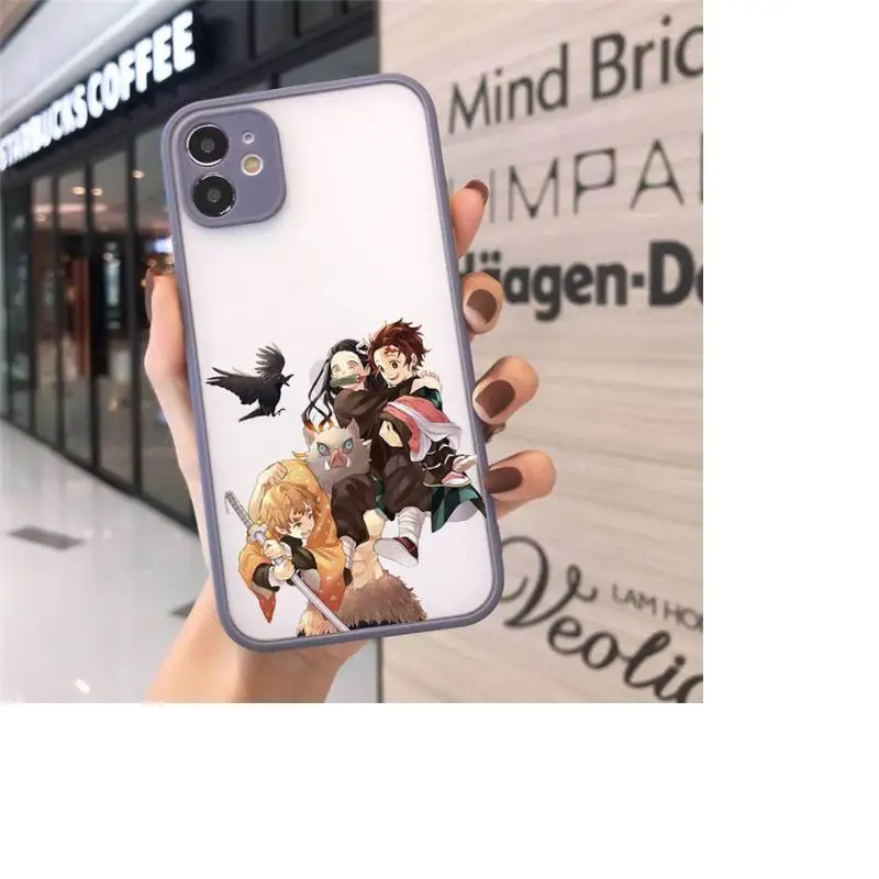 

Demon Slayer anime Phone Case For iPhone 12 11 Mini Pro XR XS Max 7 8 Plus X Matte transparent Gray Cover