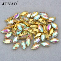 junao 50pcs 7x15mm sewing horse eye glass rhinestone flatback crystal stone applique sew on claw strass for clothing crafts