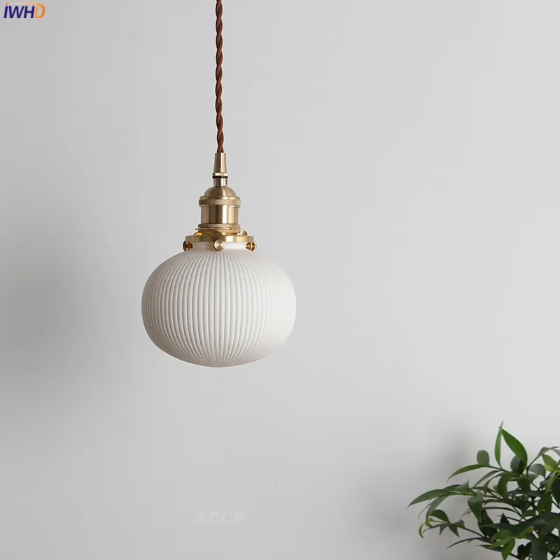 IWHD-lámparas colgantes de cerámica de estilo nórdico, accesorios para dormitorio, comedor, sala de estar, moderna lámpara LED, luminaria de iluminación
