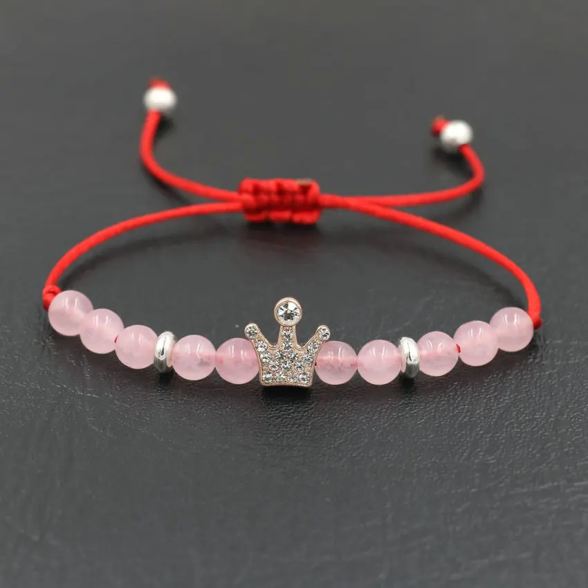 Минималистский Циркон Корона из розового золота бусины розовых камней Браслет