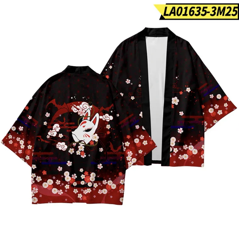 

Sakura Fox Mask Cool 3D Printing Japanese Kimono Haori Yukata Cosplay Women/Mens Fashion Summer Casual Short Sleeve Cardigan