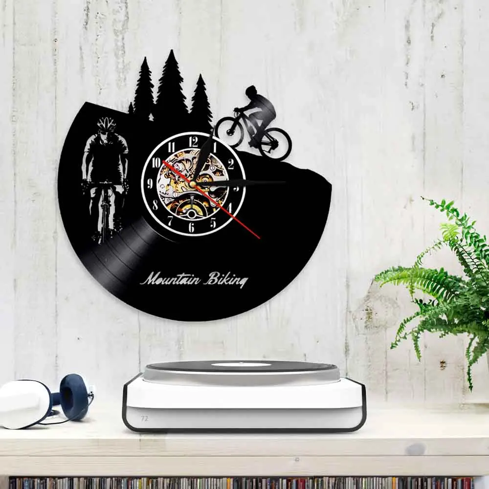 Настенные часы для езды на велосипеде виниловые украшения силуэт велосипеда