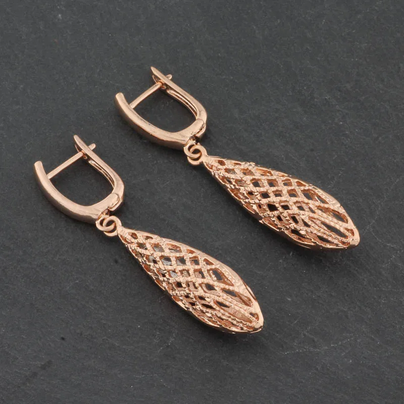 

New Arrivals Unique V Shape Vintage Long Earrings For Women Fashion Jewelry 585 Rose Gold Hollow Unusual Dangle Earrings