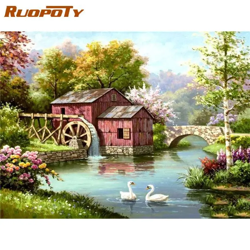 

RUOPOTY 60x75cm Frame Paint By Number For Adults Garden Modern Picture By Numbers Acrylic Paint On Canvas Home Decors Artwork