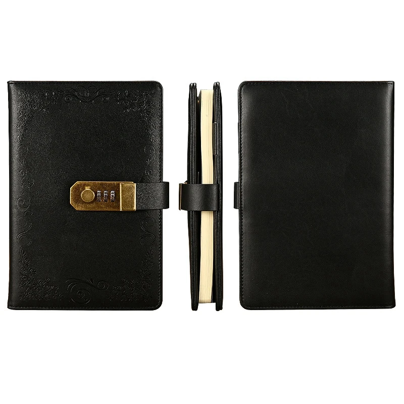 Черный дневник с замком записная книжка A5 винтажная Запираемая бумага