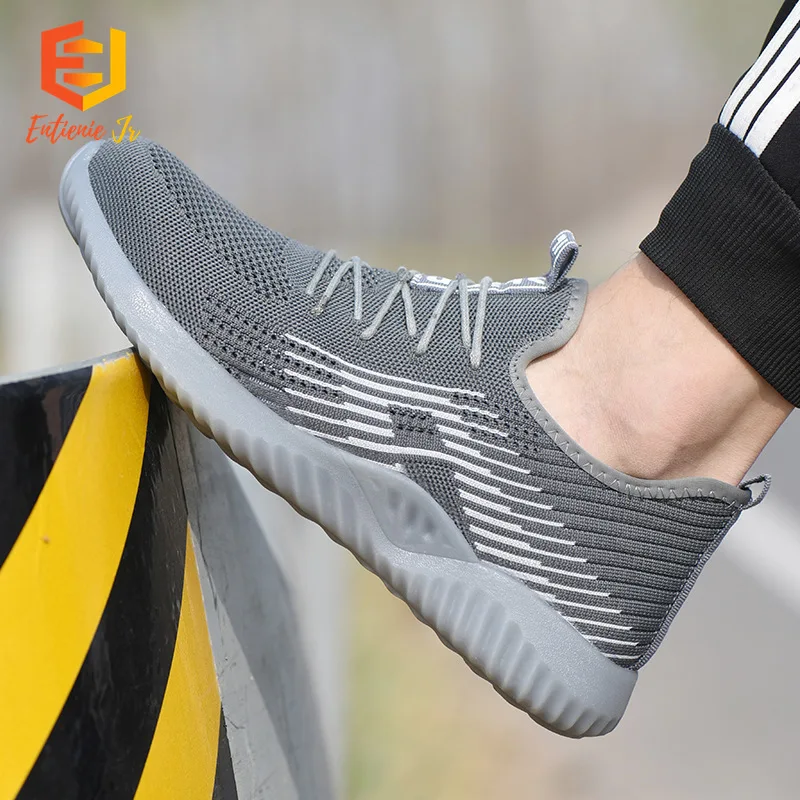 

ETIENNE JR Men Steel Toe Safety Shoes Lightweight Work Shoes Casual Breathable Fly Weaving Rubber Sole Construction Sneakers